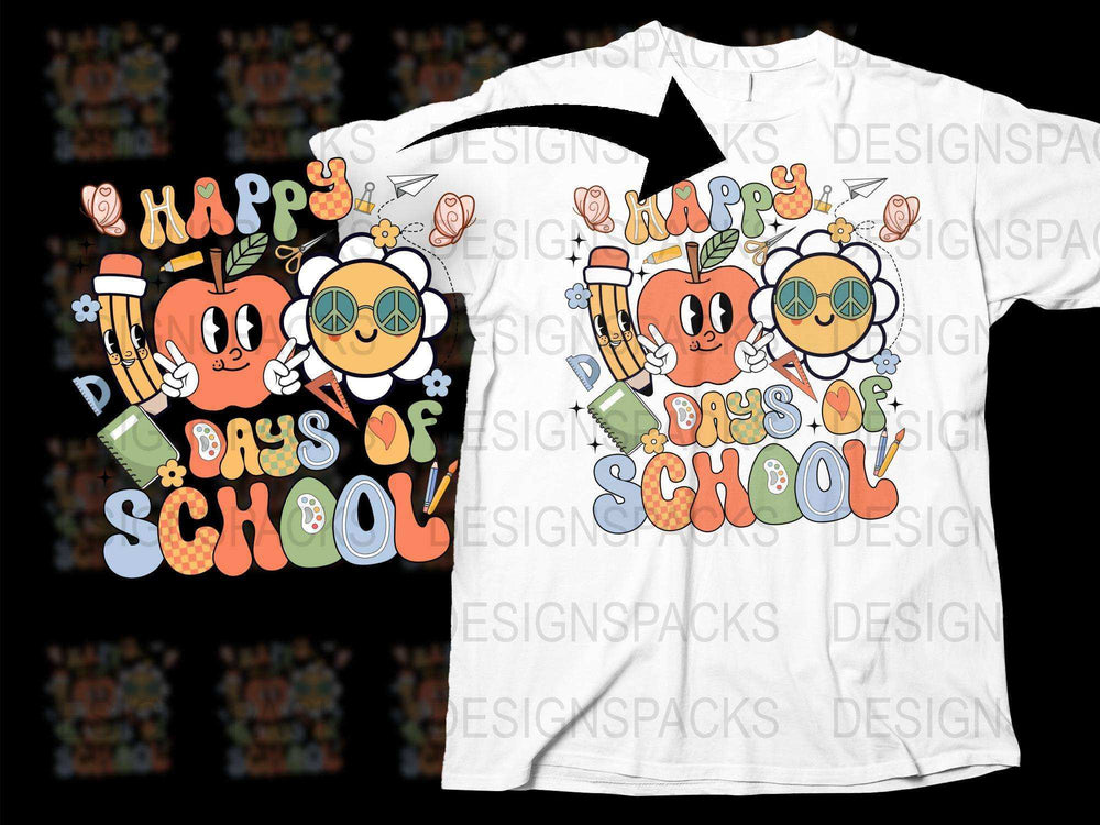 Happy Days of School T-Shirt, Cute Pumpkin Fall Teacher Shirt, Colorful Autumn Tee for Educators and Students