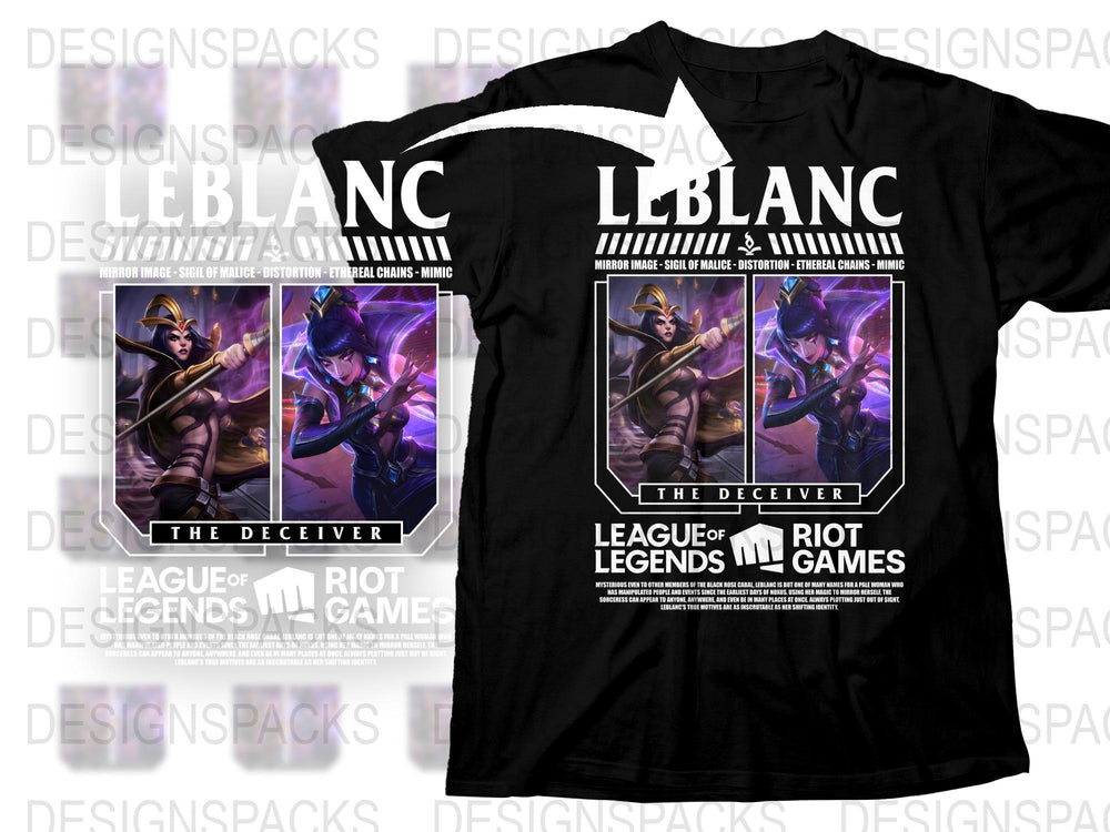 League of Legends LeBlanc T-Shirt, The Deceiver Graphic Tee, Riot Games Merchandise, Gaming Apparel, Unisex Black Cotton Shirt