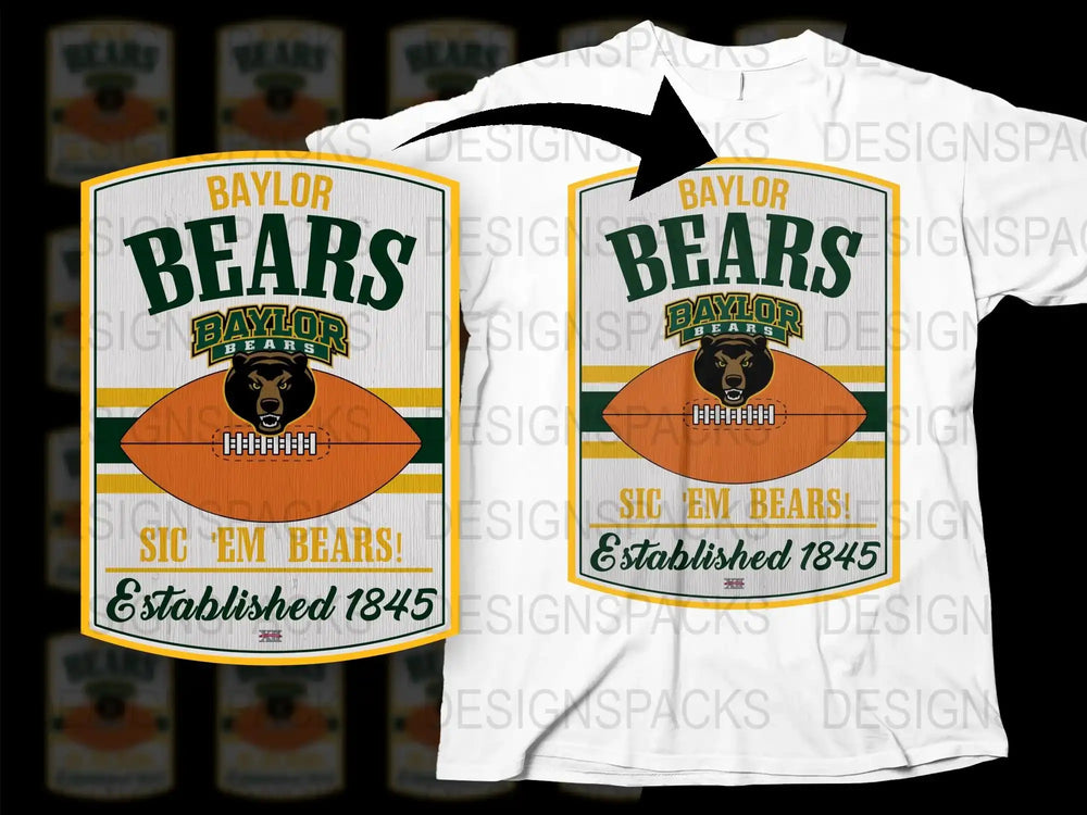 Baylor Bears T-Shirt Vintage College Football Graphic Tee Sic 'Em Bears Est 1845 White Shirt