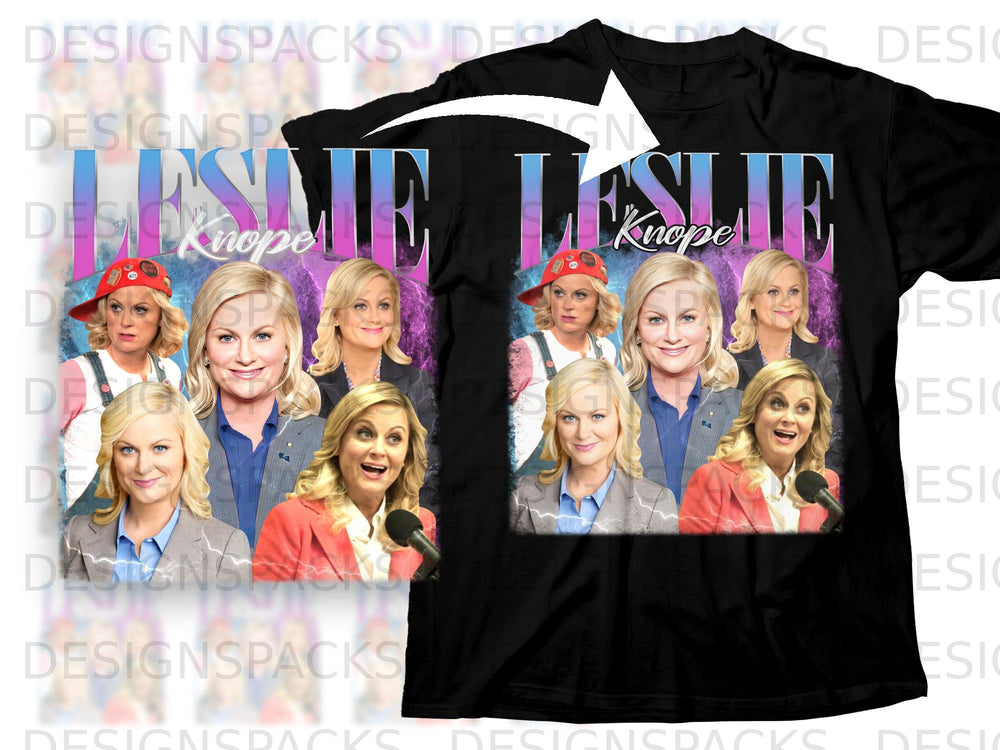 Leslie Knope montage with multiple portraits and thunderbolt graphics.
