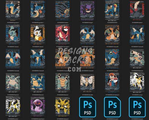 Print-ready Pokémon designs for DTF, DTG, embroidery, and tumbler wraps in PNG, PES, SVG formats