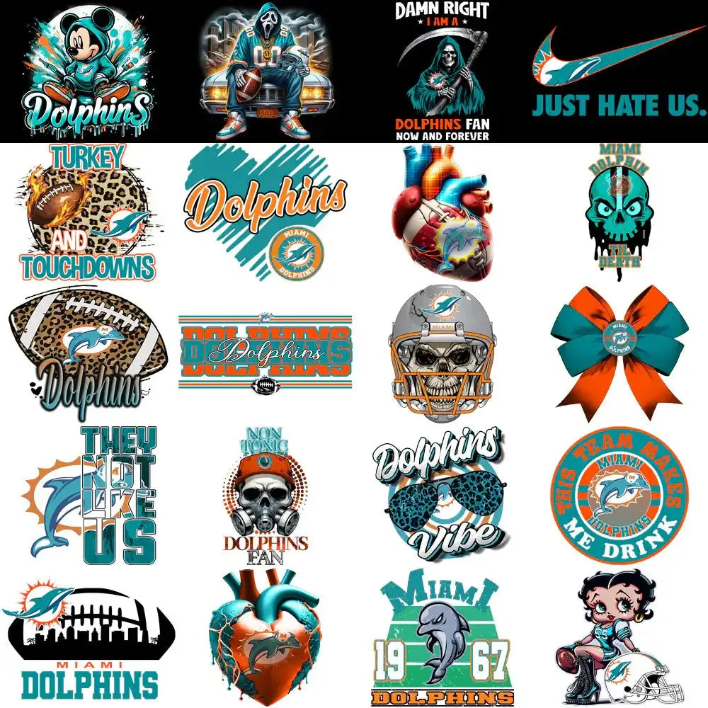 49 Miami Dolphins V1 Football Designs Bundle PNG