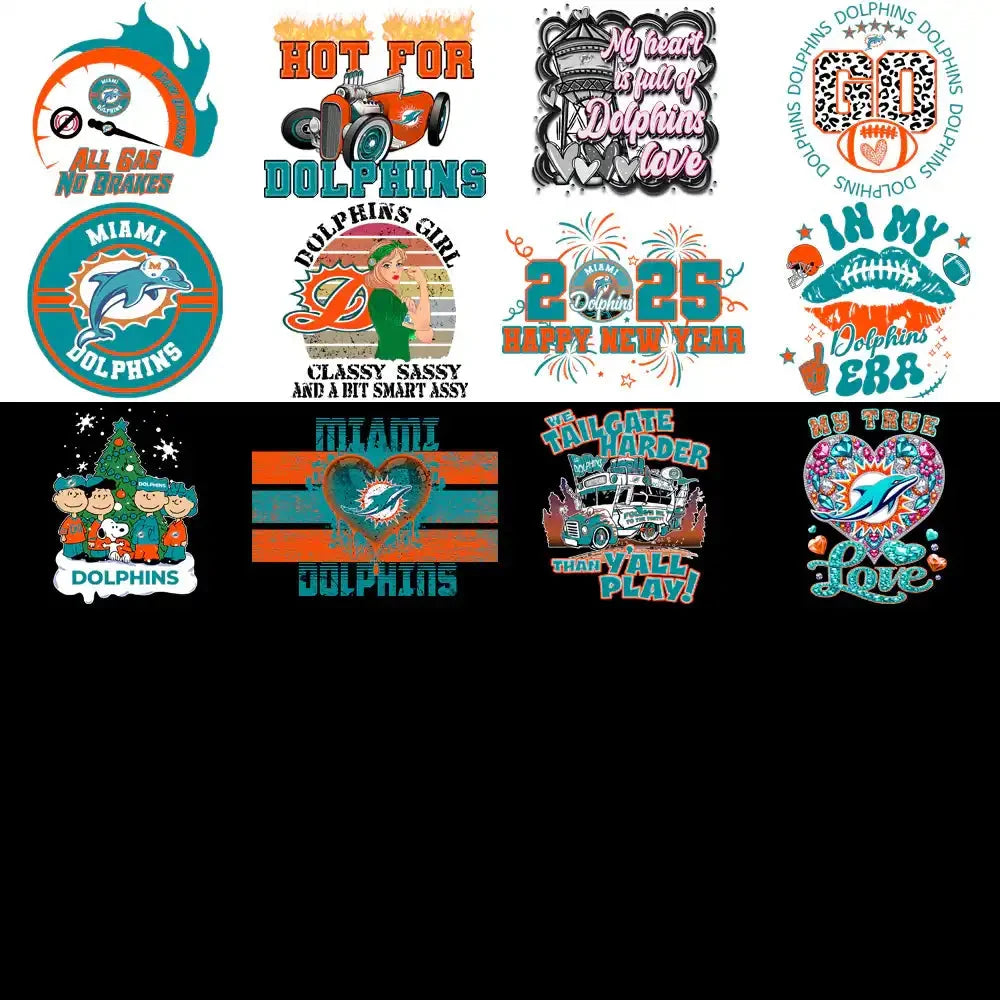 49 Miami Dolphins V2 Football Designs Bundle PNG