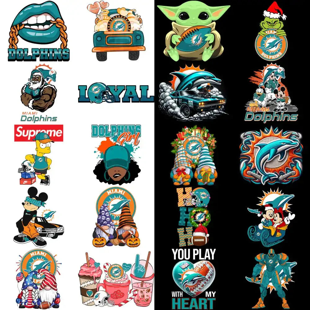 49 Miami Dolphins V3 Football Designs Bundle PNG