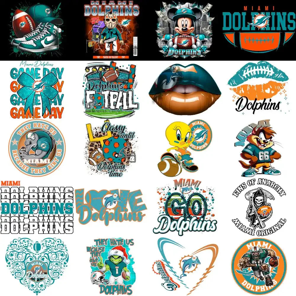 49 Miami Dolphins V3 Football Designs Bundle PNG