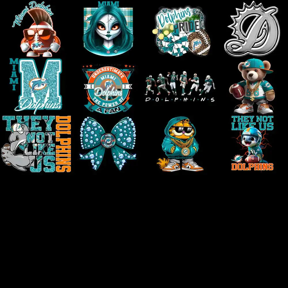 49 Miami Dolphins V3 Football Designs Bundle PNG