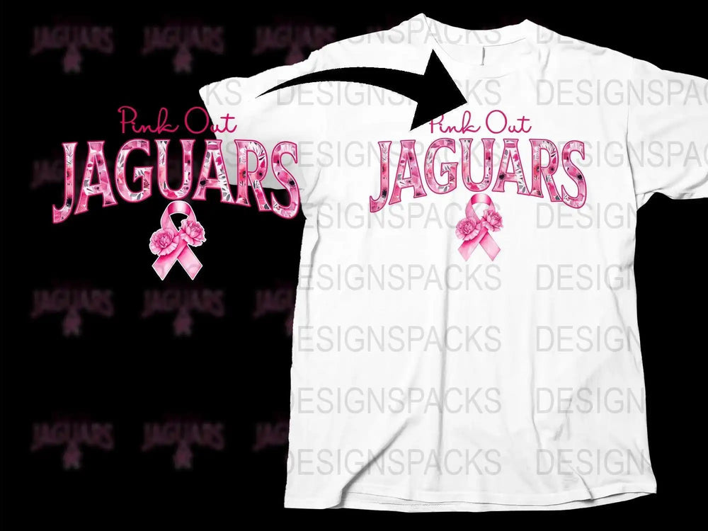Pink Out Jaguars T-Shirt Breast Cancer Awareness Ribbon Sports Fan Apparel