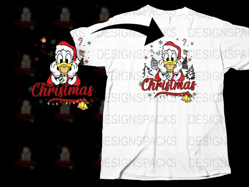 Christmas Duck T-Shirt, Cute Holiday Graphic Tee, Festive White Duckling Shirt, Casual Fashion Top for Family Celebrations