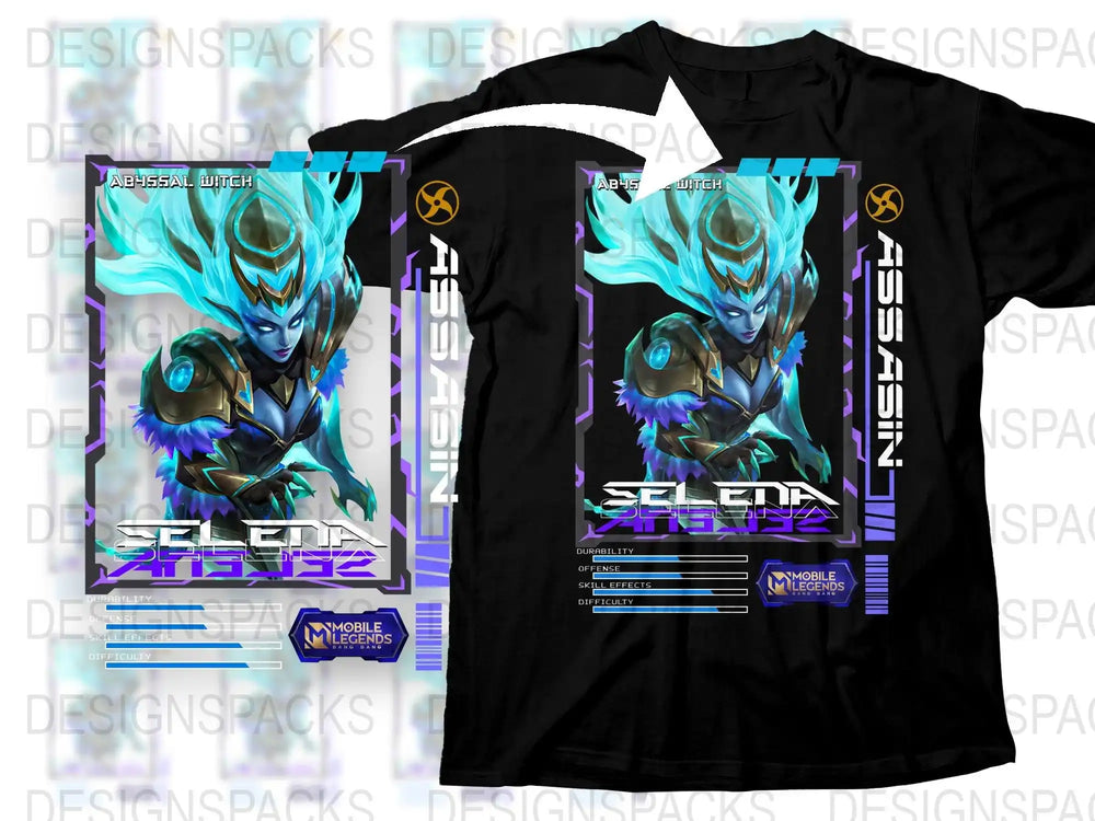 Abyssal Witch Mobile Legends Graphic T-Shirt, Gamer Tee, Blue Cyber Design, Unisex Trendy Shirt