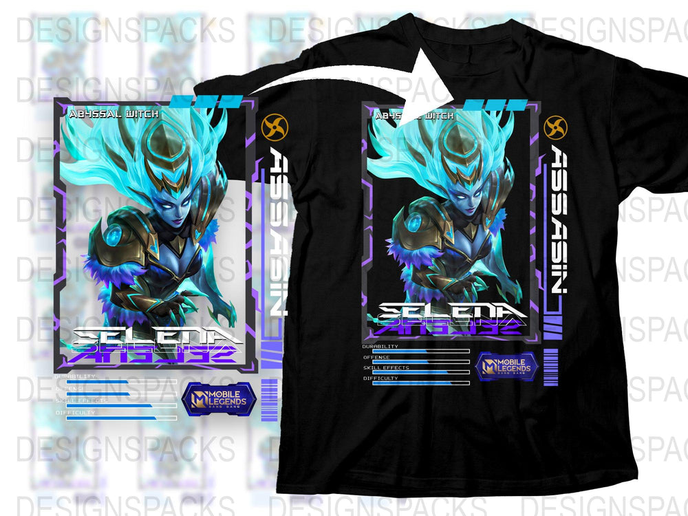 Abyssal Witch Mobile Legends Graphic T-Shirt, Gamer Tee, Blue Cyber Design, Unisex Trendy Shirt