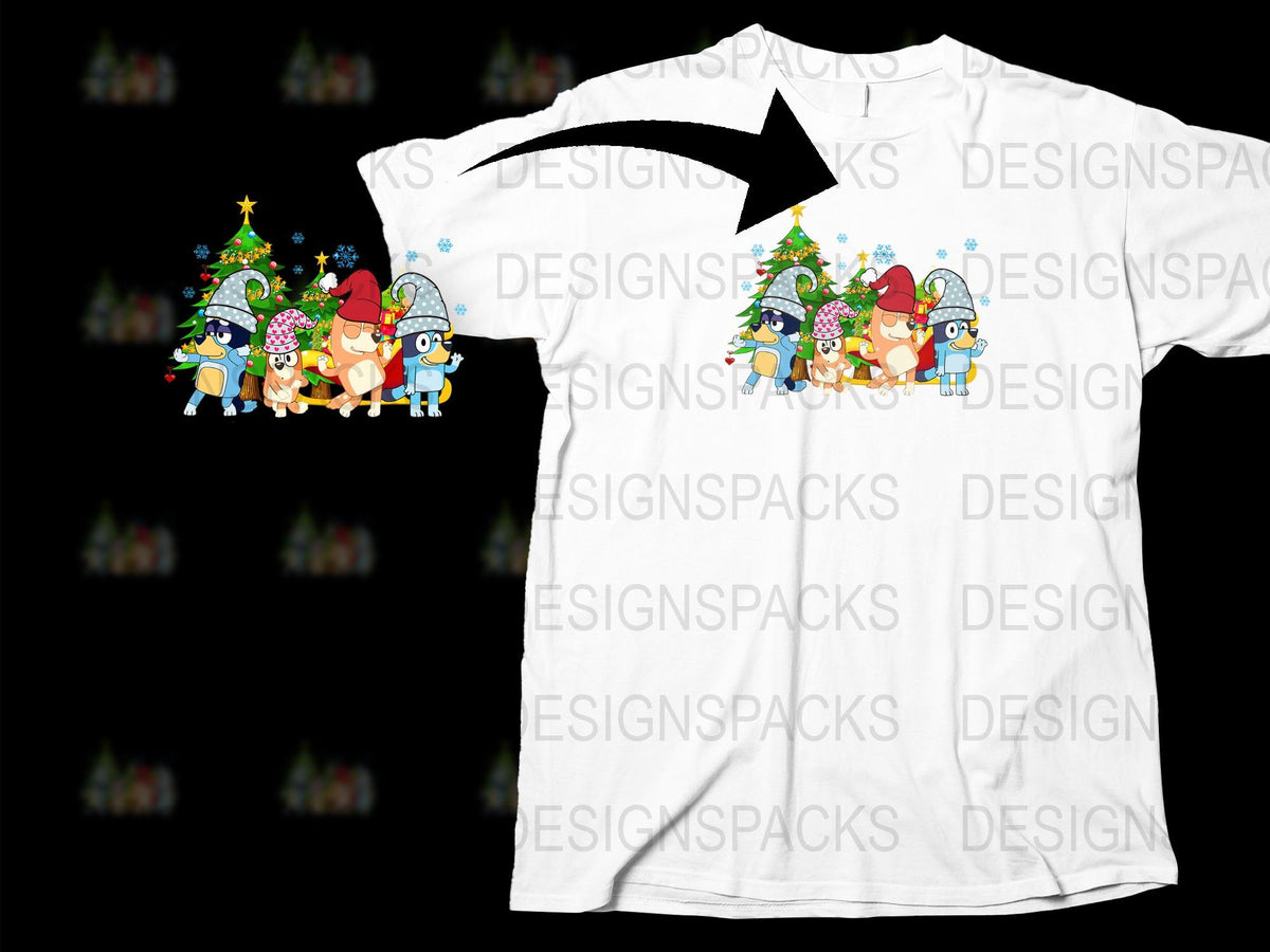 Kids Christmas T-Shirt, Cute Cartoon Animals Around Tree, Festive Holiday Graphic Tee, Unisex Children's Apparel, Soft Cotton Comfort