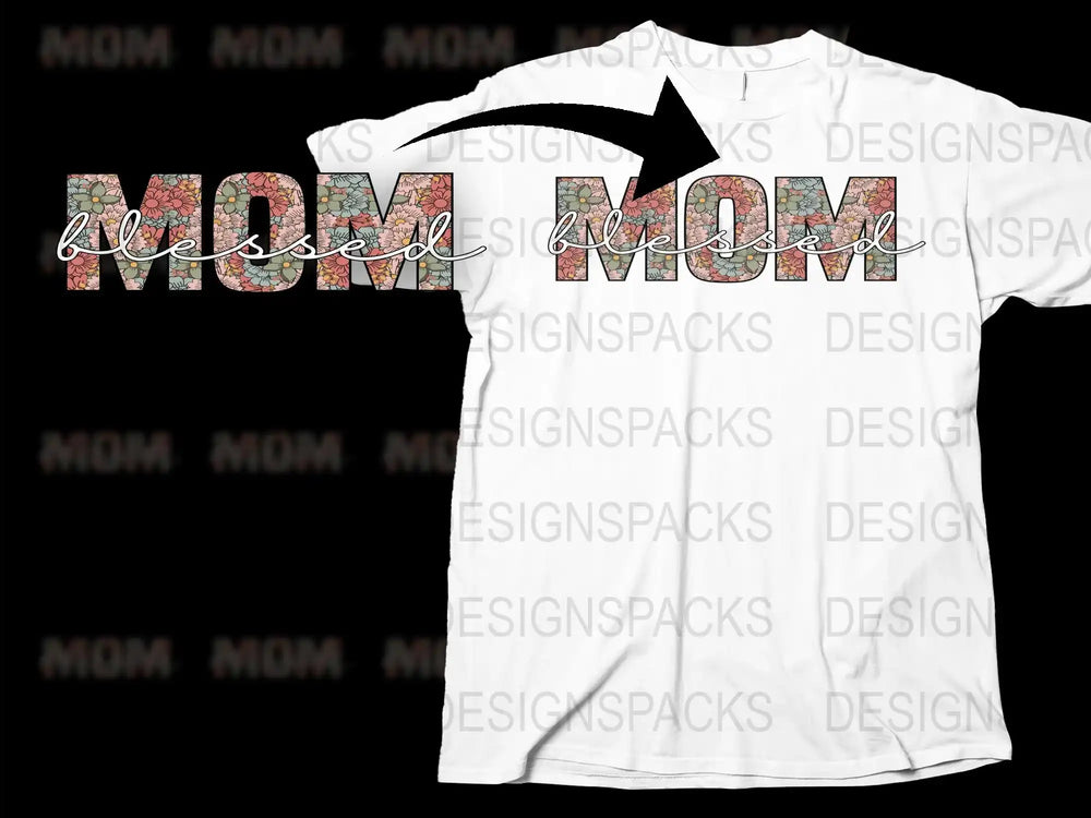 Floral Pattern Mom Text T-Shirt, Unique Gift for Mother, Stylish Women's White Tee