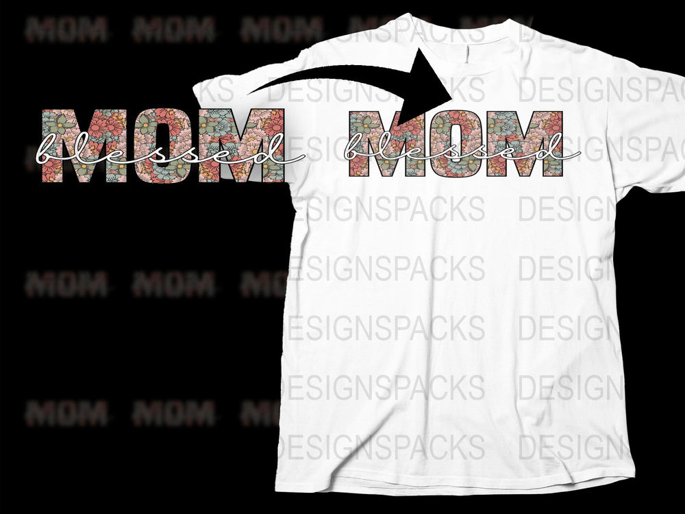 Floral Pattern Mom Text T-Shirt, Unique Gift for Mother, Stylish Women's White Tee