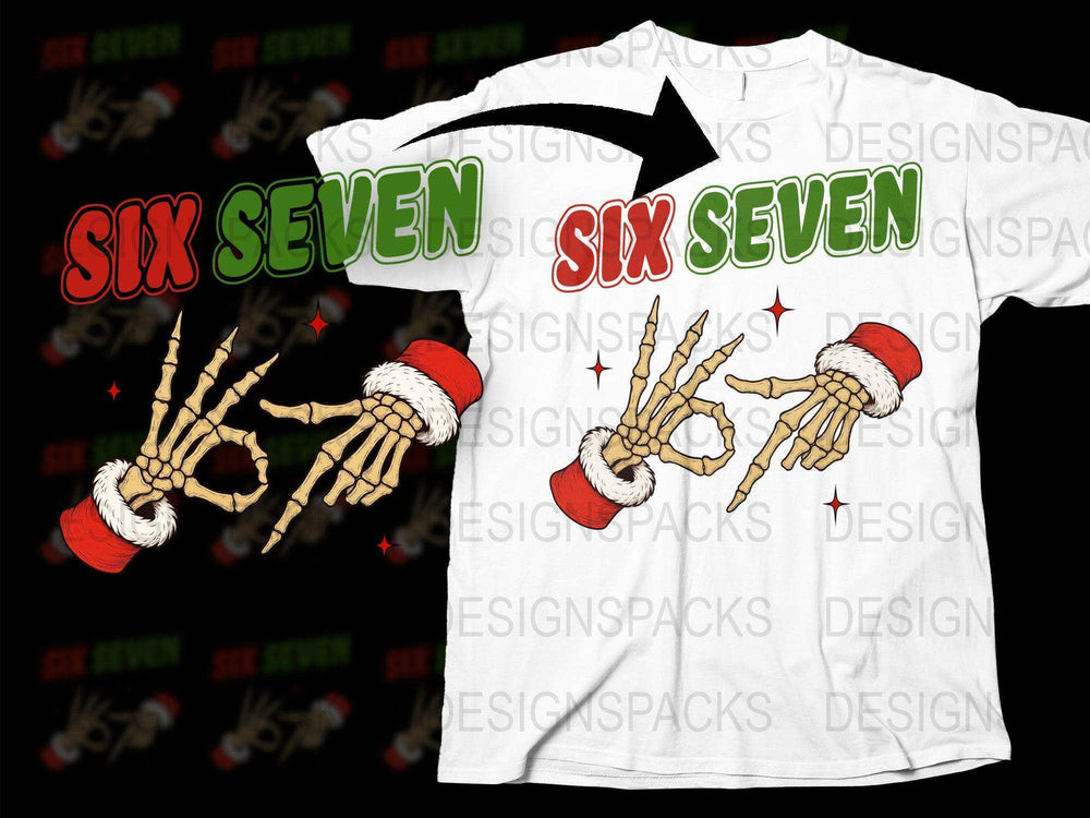 Skeleton Hand Graphic T-Shirt, Unique Six Seven Design, Bold Unisex White Tee, Casual Streetwear Shirt