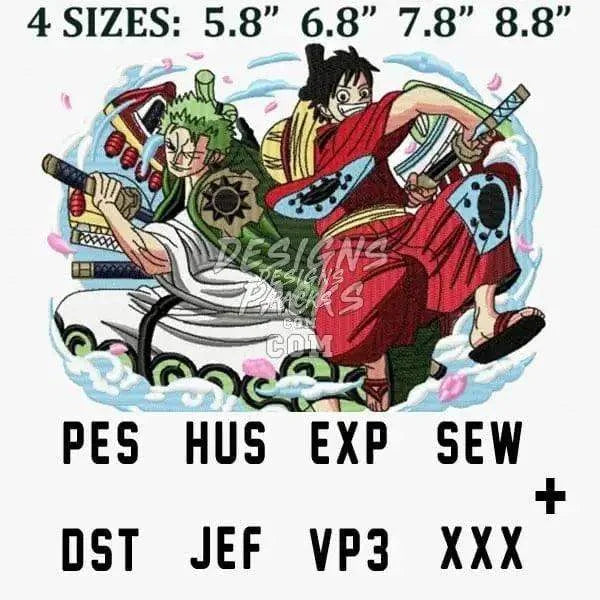 One piece Zoro Luffy Anime Embroidery Design