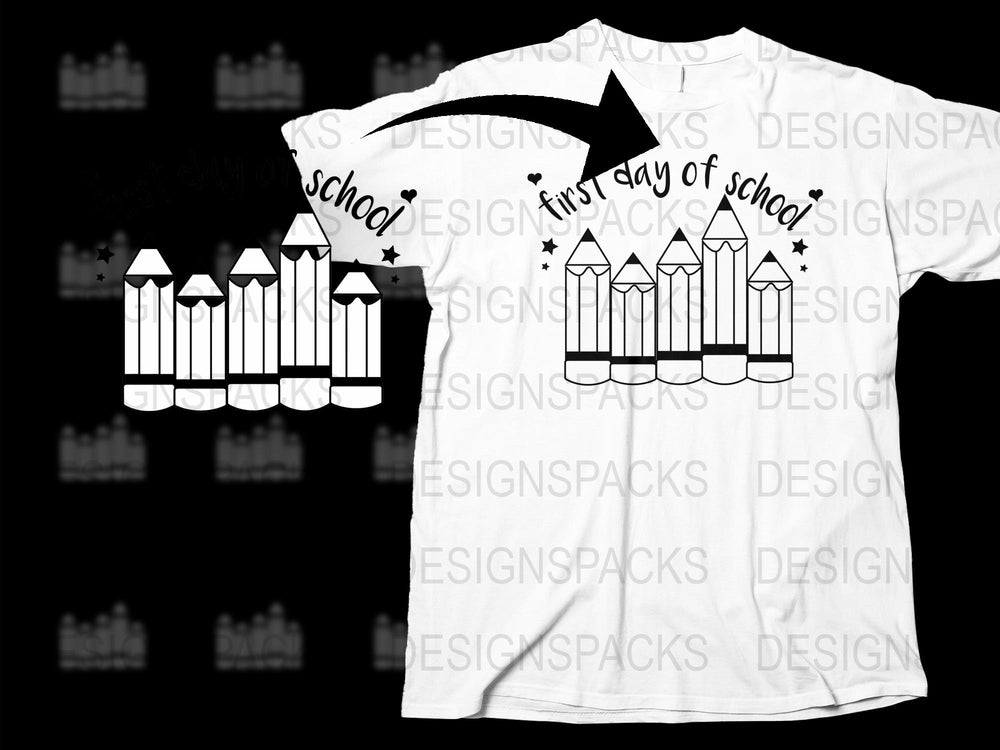 First Day of School T-Shirt, Kids White Graphic Tee, Pencil Print, Back to School Essentials