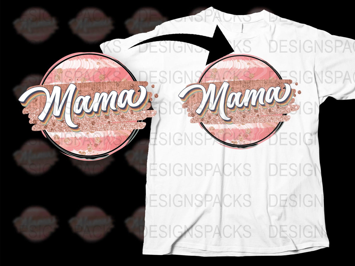 Mama Glitter Graphic T-Shirt, Pink Circle Logo, Modern Mom Tee, Trendy Mother's Day Gift Shirt
