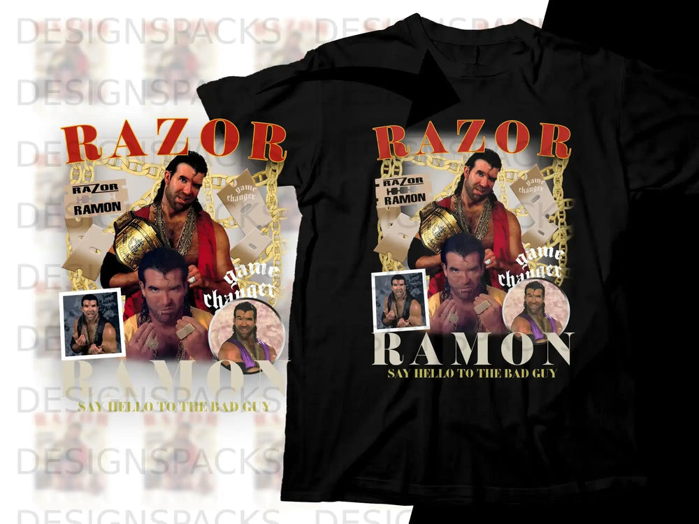 Black t-shirt featuring Razor Ramon with "game changer" and "Say Hello to the Bad Guy".