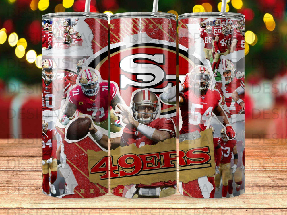 San Francisco 49ers players on a distressed background with team logo.