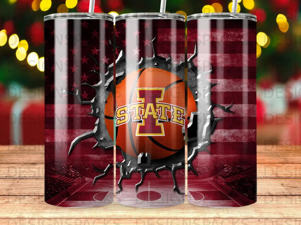Iowa State Cyclones basketball logo on a cracked US flag background.