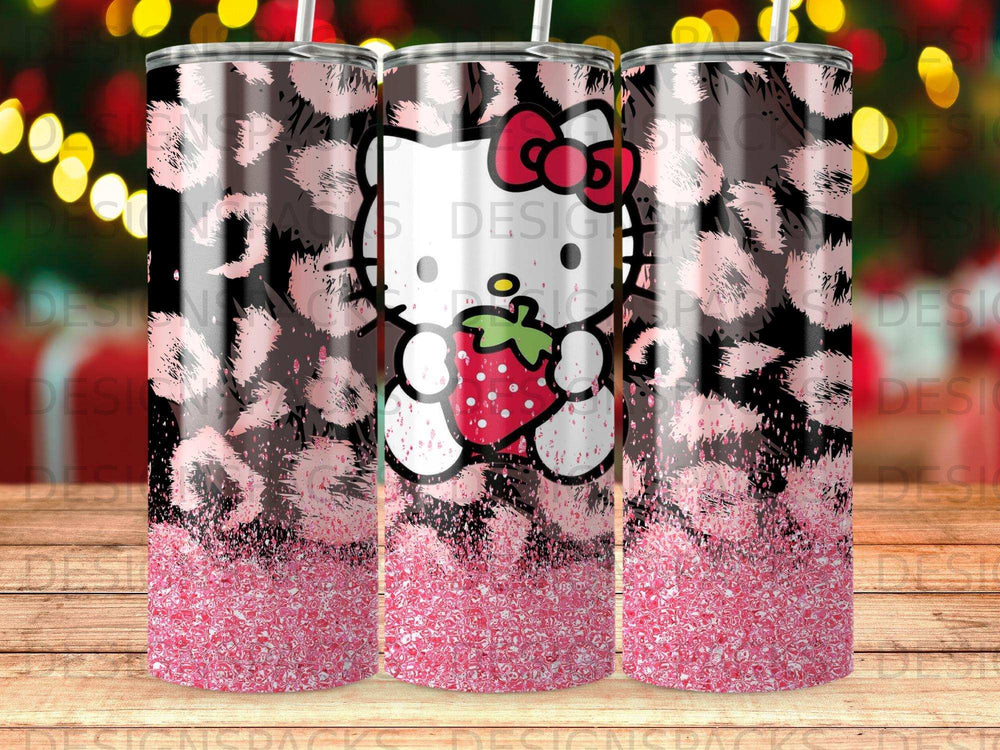 Hello Kitty Pink Strawberry Glitter Leopard Print Tumbler product type