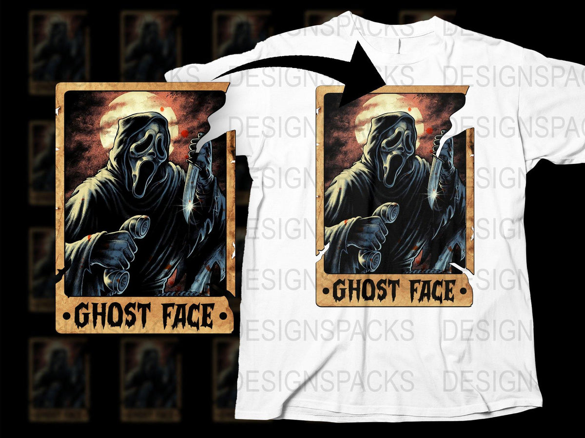 Ghost Face Graphic T-Shirt, Unique Gothic Style Tee, Halloween Horror Apparel, Unisex Casual Clothing