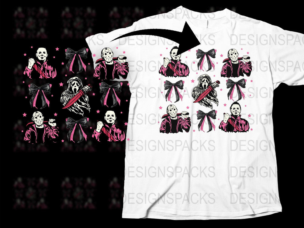 Gothic Skeleton T-Shirt, Pink Bow Ribbons, Dark Humor Graphic Tee, Men's Women's Casual Fashion, Unique Skull Shirt Design