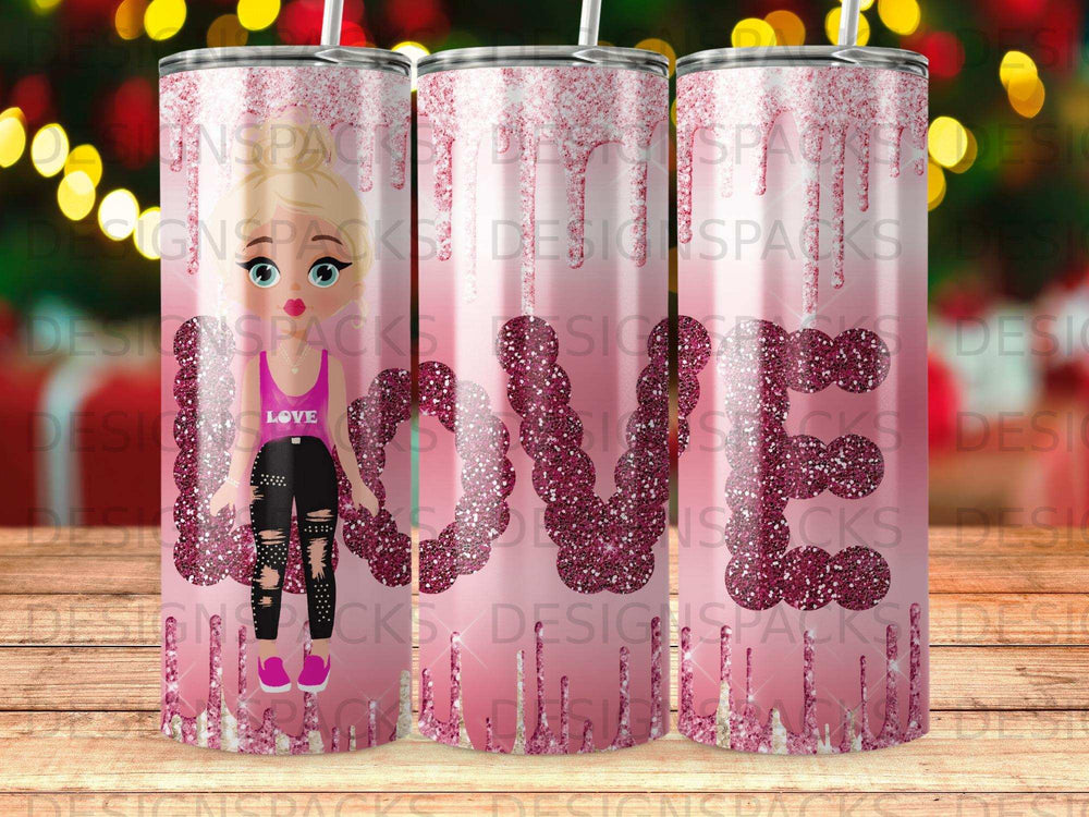 Pink Glitter Drip Cartoon Girl LOVE Tumbler product type