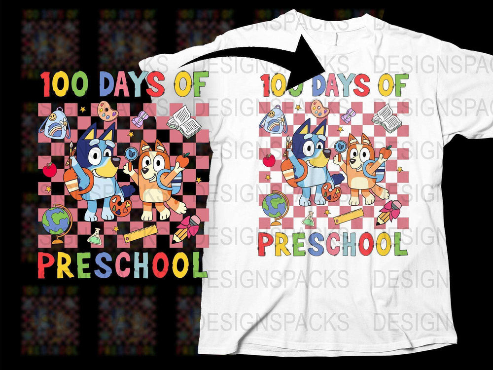 Kids 100 Days of Preschool T-Shirt, Cute Fox Celebration, Colorful School Milestone Top