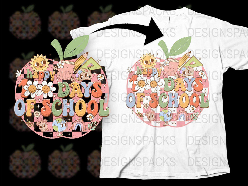 Happy Days of School Apple Design T-Shirt, Cute Teacher Gift, Spring Floral Graphic Tee, Unisex Kids Clothing