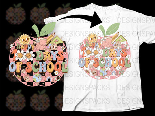 Happy Days of School Apple Design T-Shirt, Cute Teacher Gift, Spring Floral Graphic Tee, Unisex Kids Clothing
