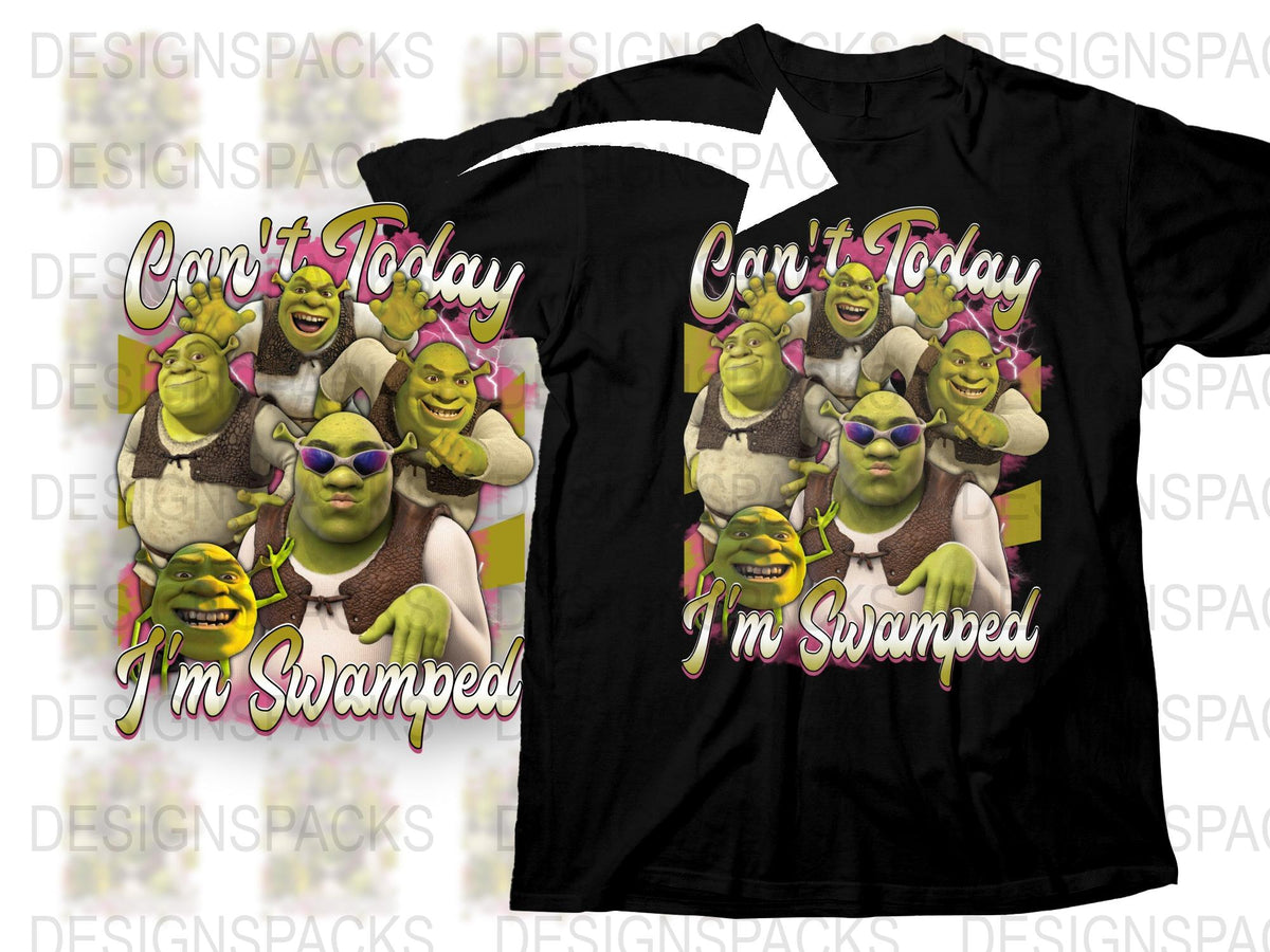 Funny Shrek T-Shirt 'Can't Today, I'm Swamped' Graphic Tee, Humorous Movie Quote, Casual Wear for All Ages, Unisex Fit