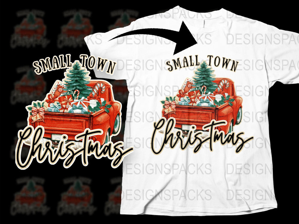 Small Town Christmas T-Shirt, Vintage Truck and Tree Design, Festive Holiday Tee, Unisex Gift Idea