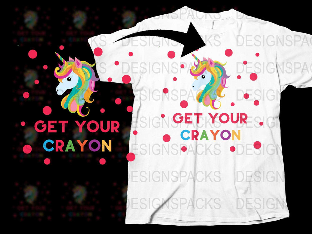 Unicorn T-Shirt for Kids, Colorful Get Your Crayon Design, Cute Graphic Tee for Children