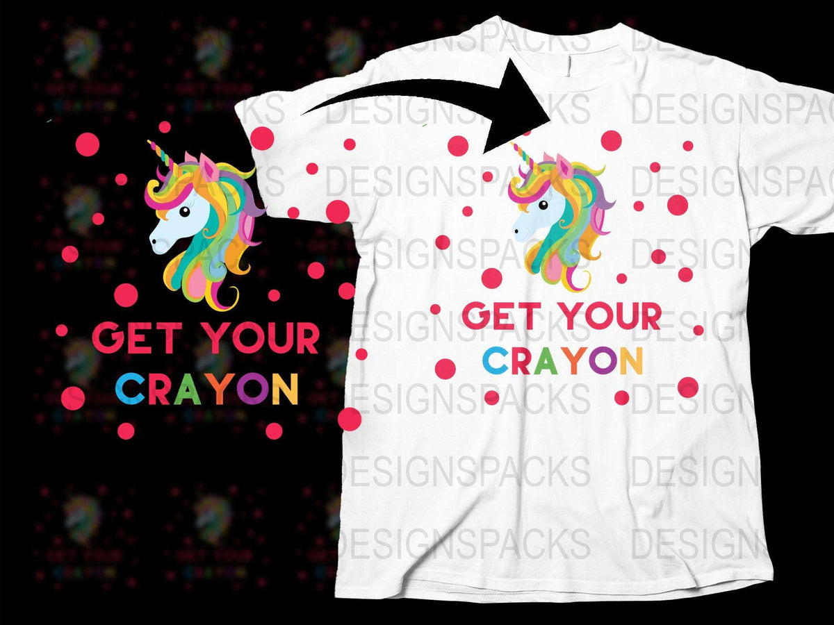 Unicorn T-Shirt for Kids, Colorful Get Your Crayon Design, Cute Graphic Tee for Children
