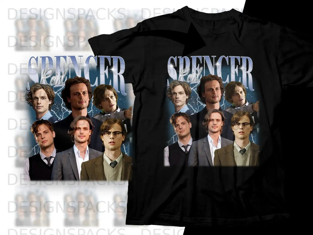 Spencer Reid collage on black t-shirt.