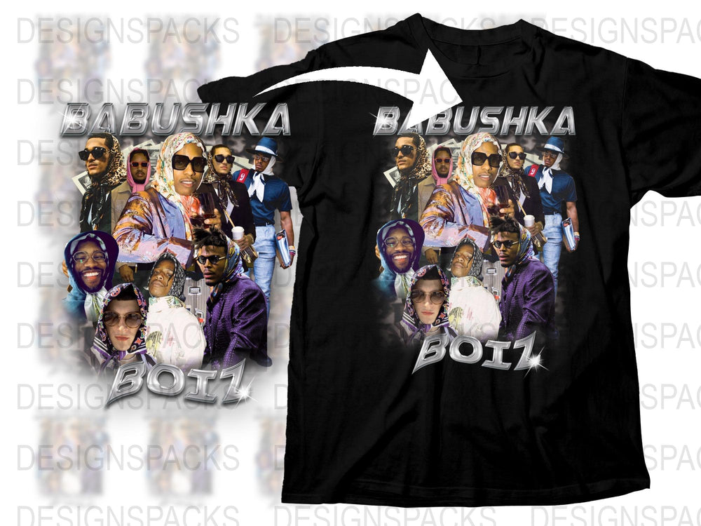 Hip Hop Babushka Boy Graphic T-Shirt, Trendy Music Artist Tee, Stylish Men's Black Shirt with Bold Prints