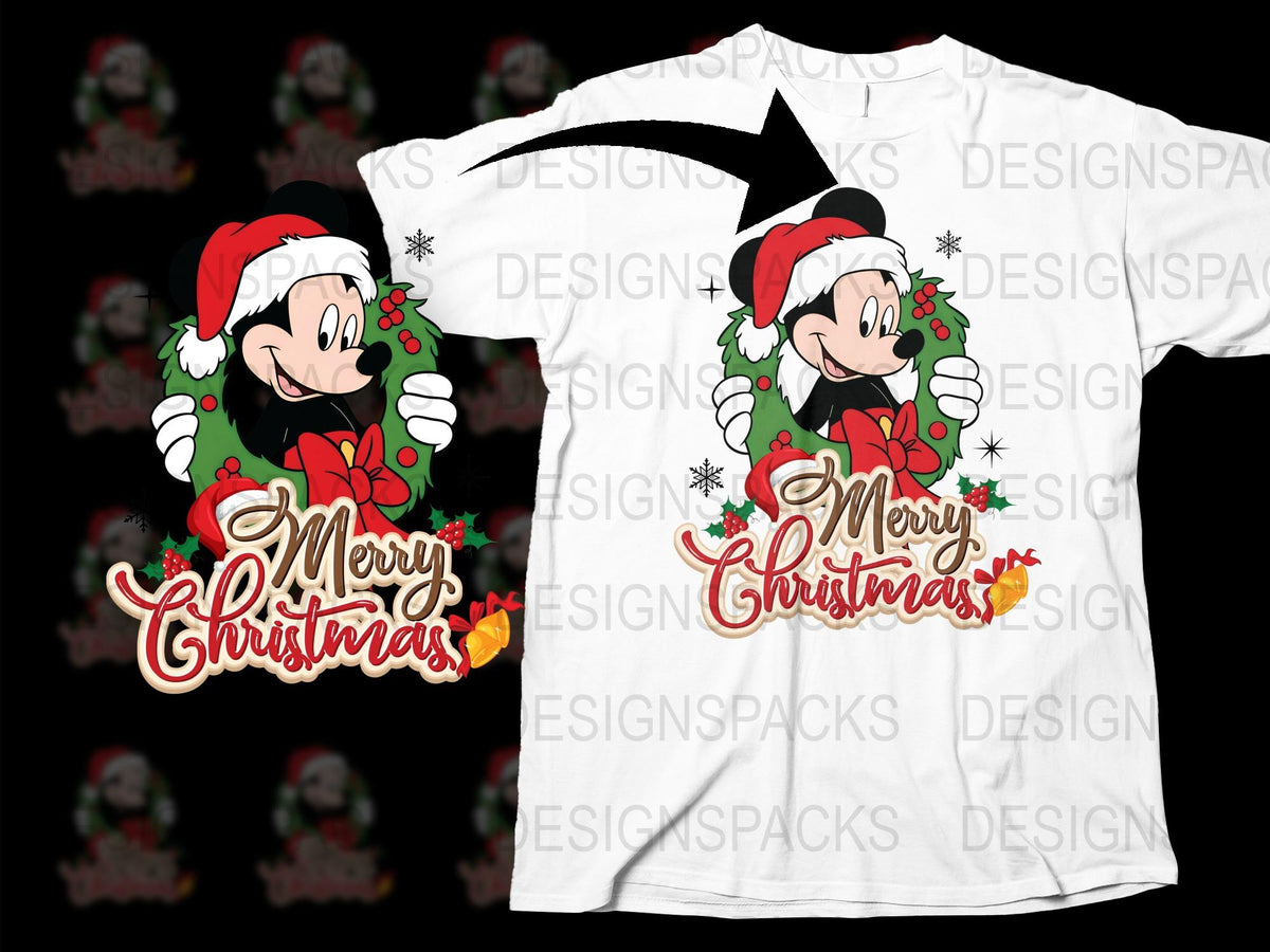 Mickey Mouse Christmas T-Shirt, Festive Holiday Tee, Disney Character Apparel, Santa Hat Mickey, Kid and Adult Sizes Available