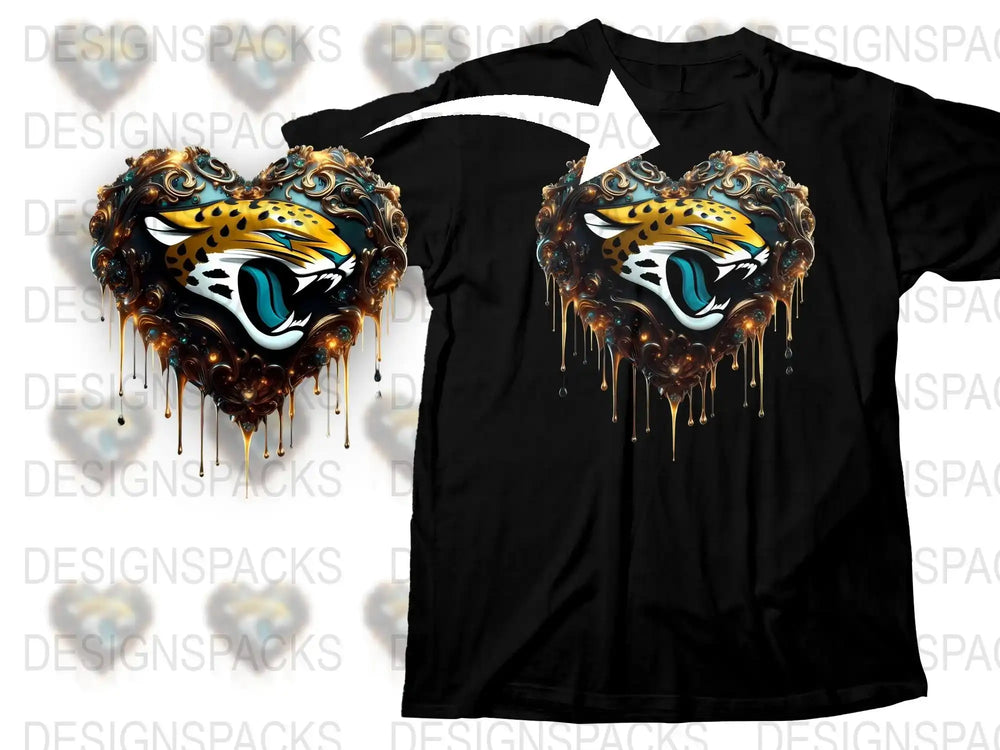 Unique Jaguar Heart Graphic T-Shirt, Modern Animal Print Design, Black Tee with Cool Wildlife Artwork