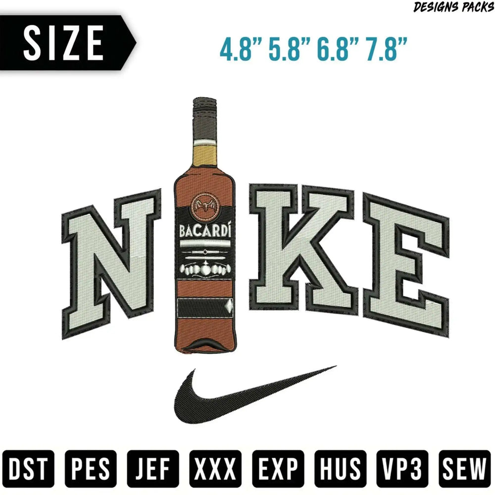 Nike logo with a Bacardi bottle replacing the 'i'.