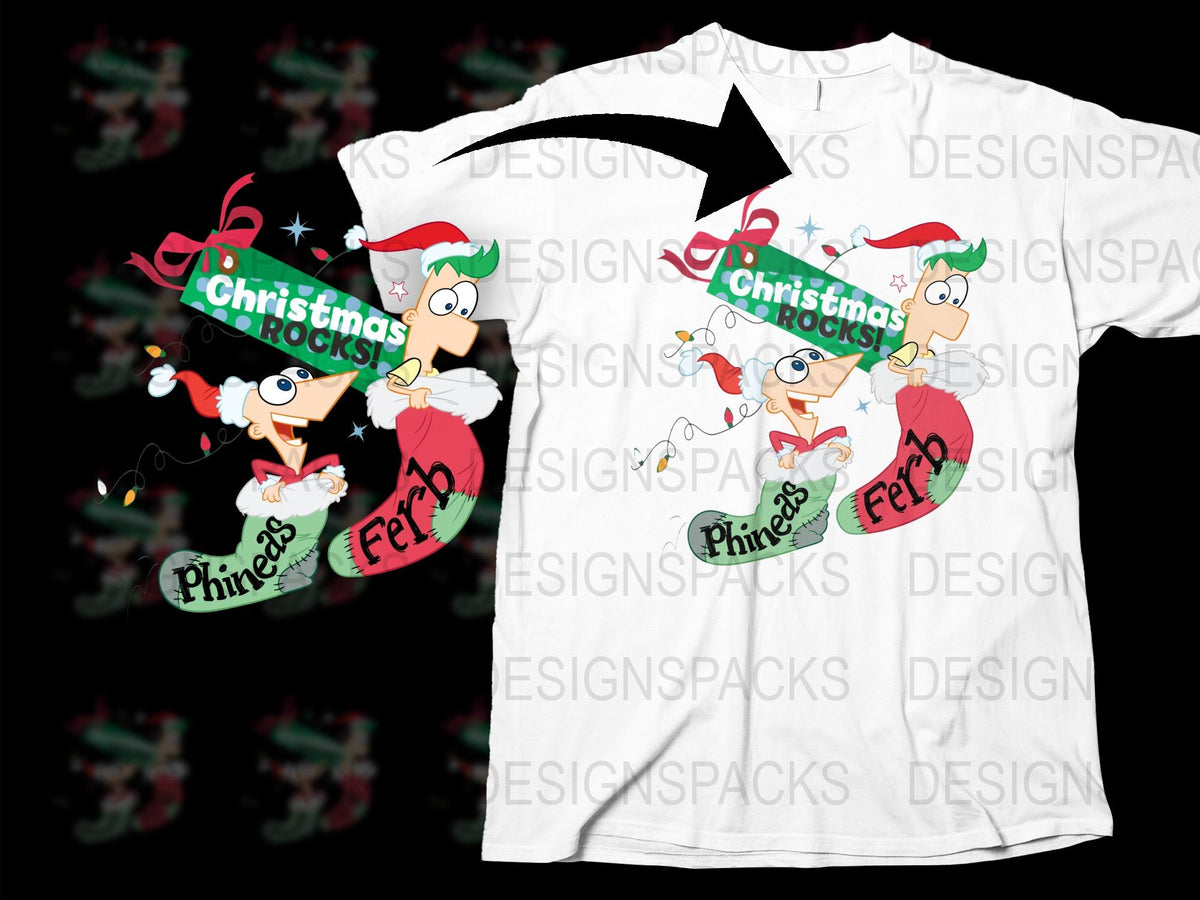 Phineas and Ferb Christmas T-Shirt, Holiday Cartoon Graphic Tee, Festive Kids and Adult Sizes Available