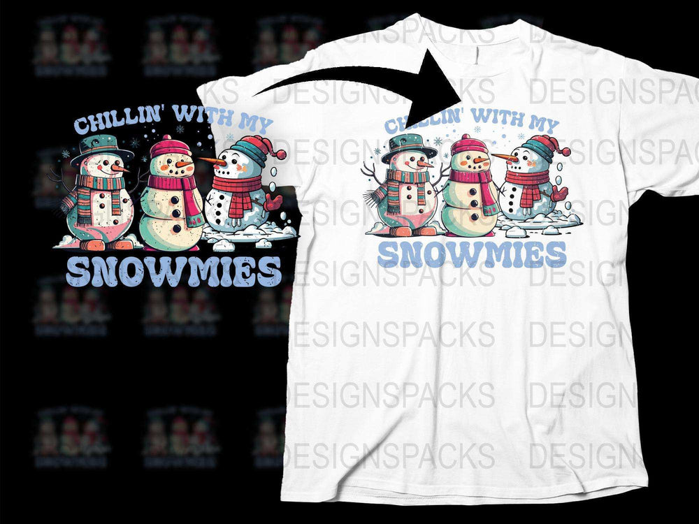 Chillin' With My Snowmies T-Shirt, Cute Snowman Graphic Tee, Holiday Winter Apparel, Festive Christmas Gift