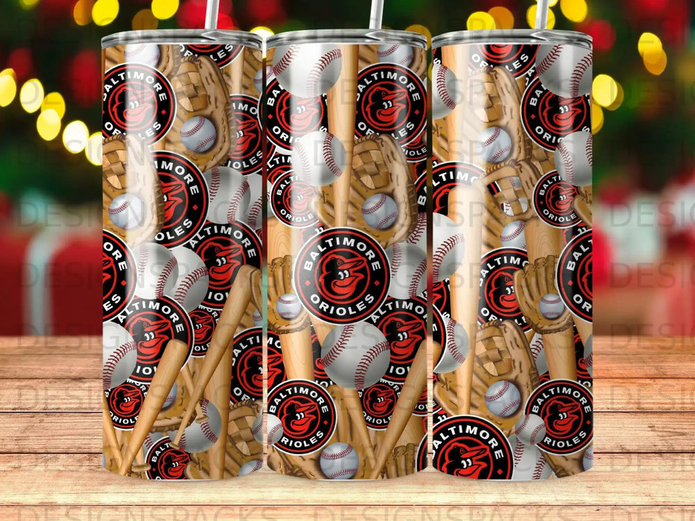 Baltimore Orioles baseball pattern on a tumbler.