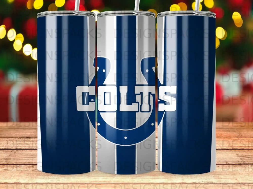 Blue White COLTS Team Logo Striped Tumbler product type