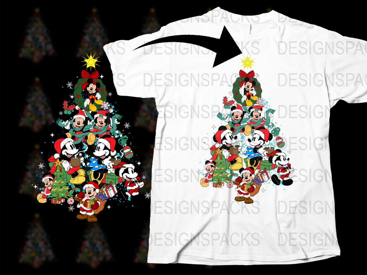 Disney Christmas T-Shirt, Mickey Friends Holiday Graphic Tee, Festive Family Matching Shirts