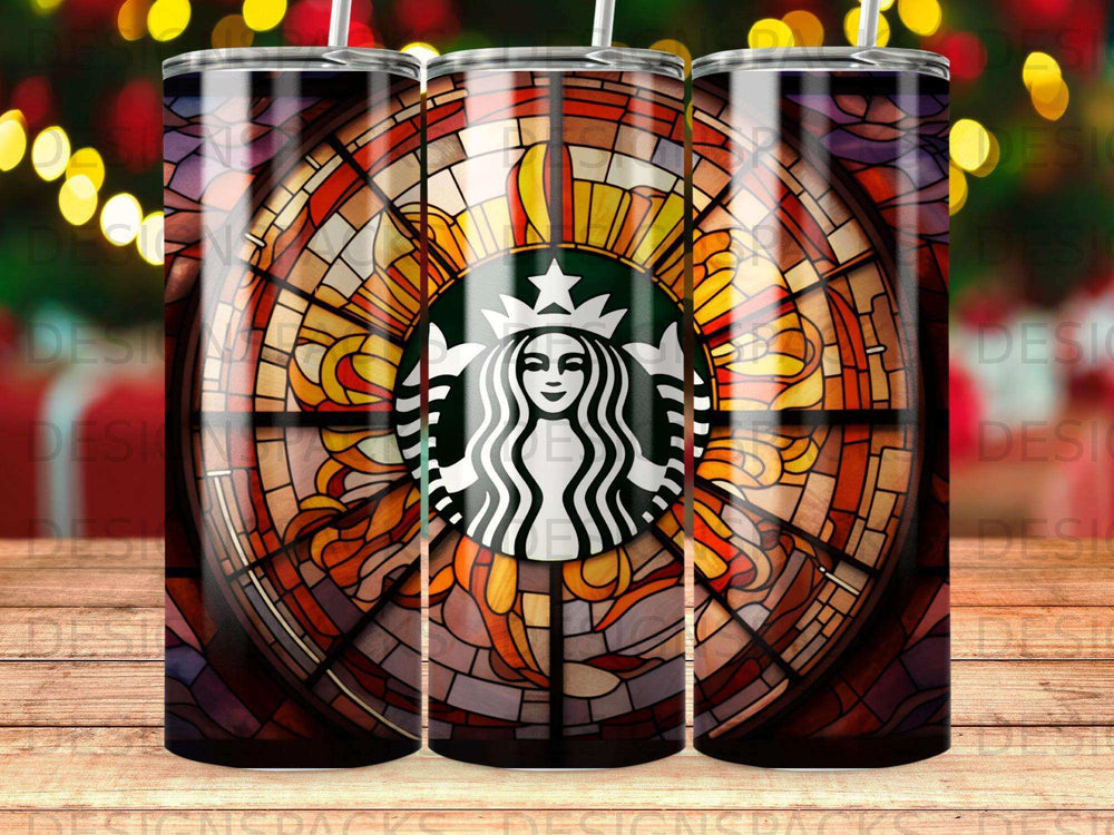 Starbucks logo on a stained glass window pattern tumbler.