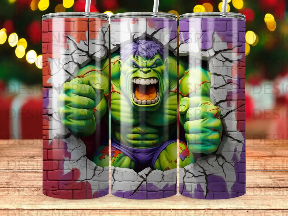 Hulk bursts through a brick wall, roaring.
