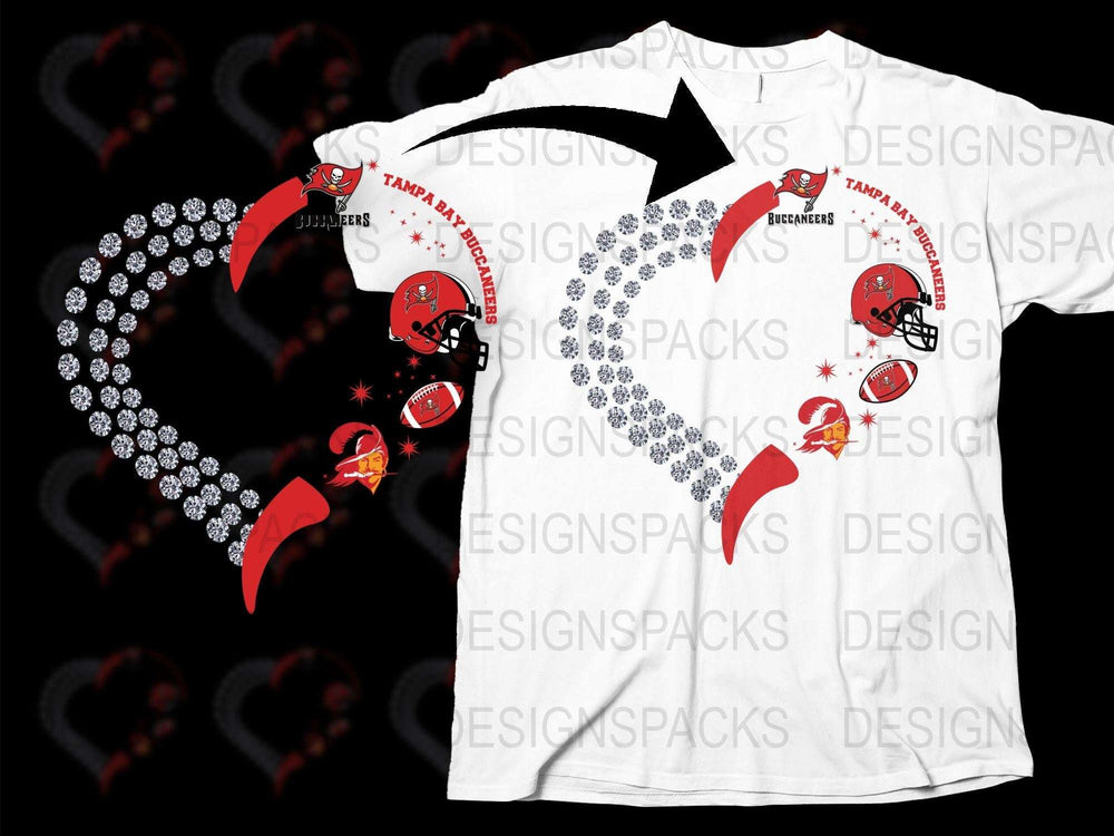 Tampa Bay Buccaneers Themed T-Shirt with Rhinestone Embellishments, NFL Team Apparel, Football Fan Gift