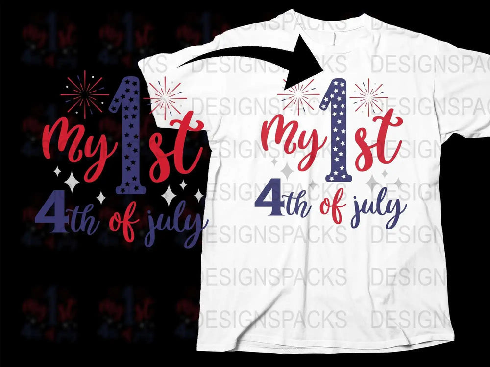 Baby's First 4th of July T-Shirt, Patriotic Infant Graphic Tee, Cute July Fourth Outfit for Newborns and Toddlers