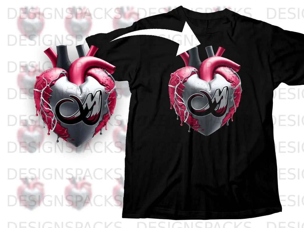 Cool Graphic Heart Design on Black T-shirt Product
